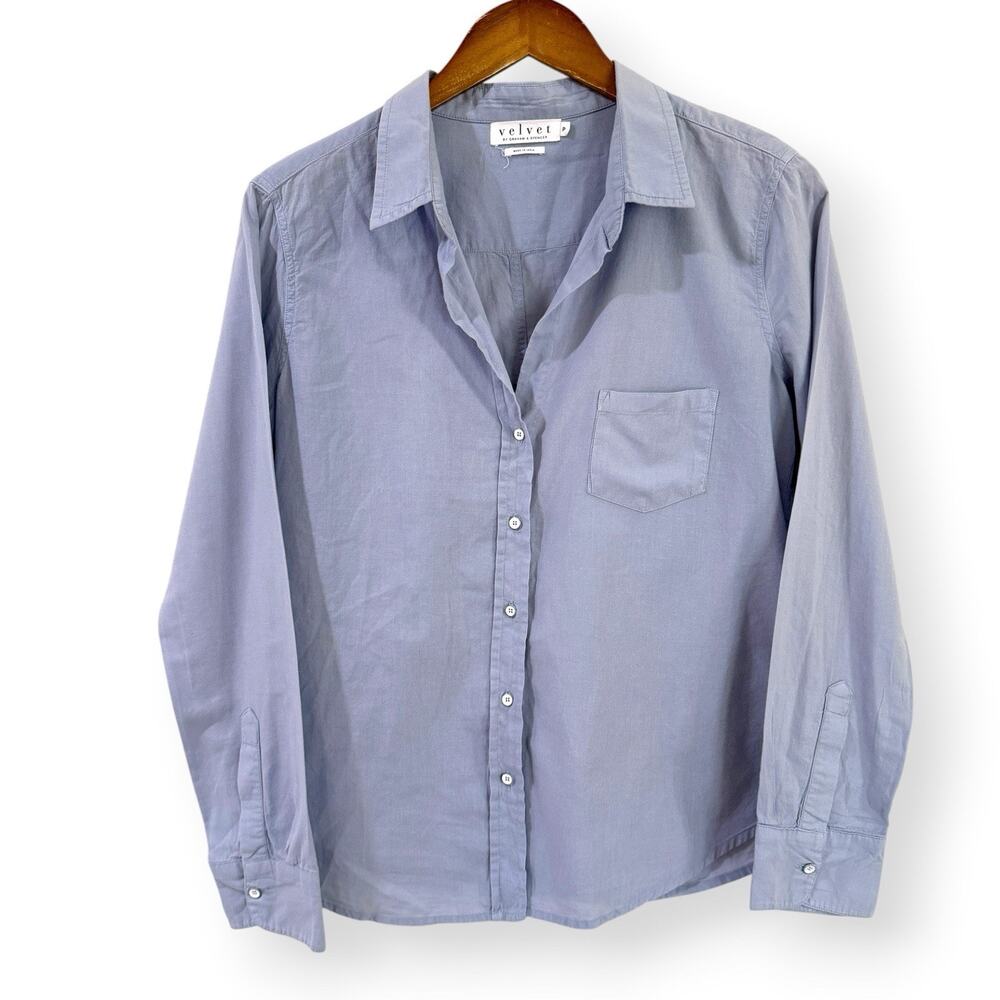 Velvet By Graham & Spencer Blue Cotton Button Up Shirt Size P (XS) Long Sleeve